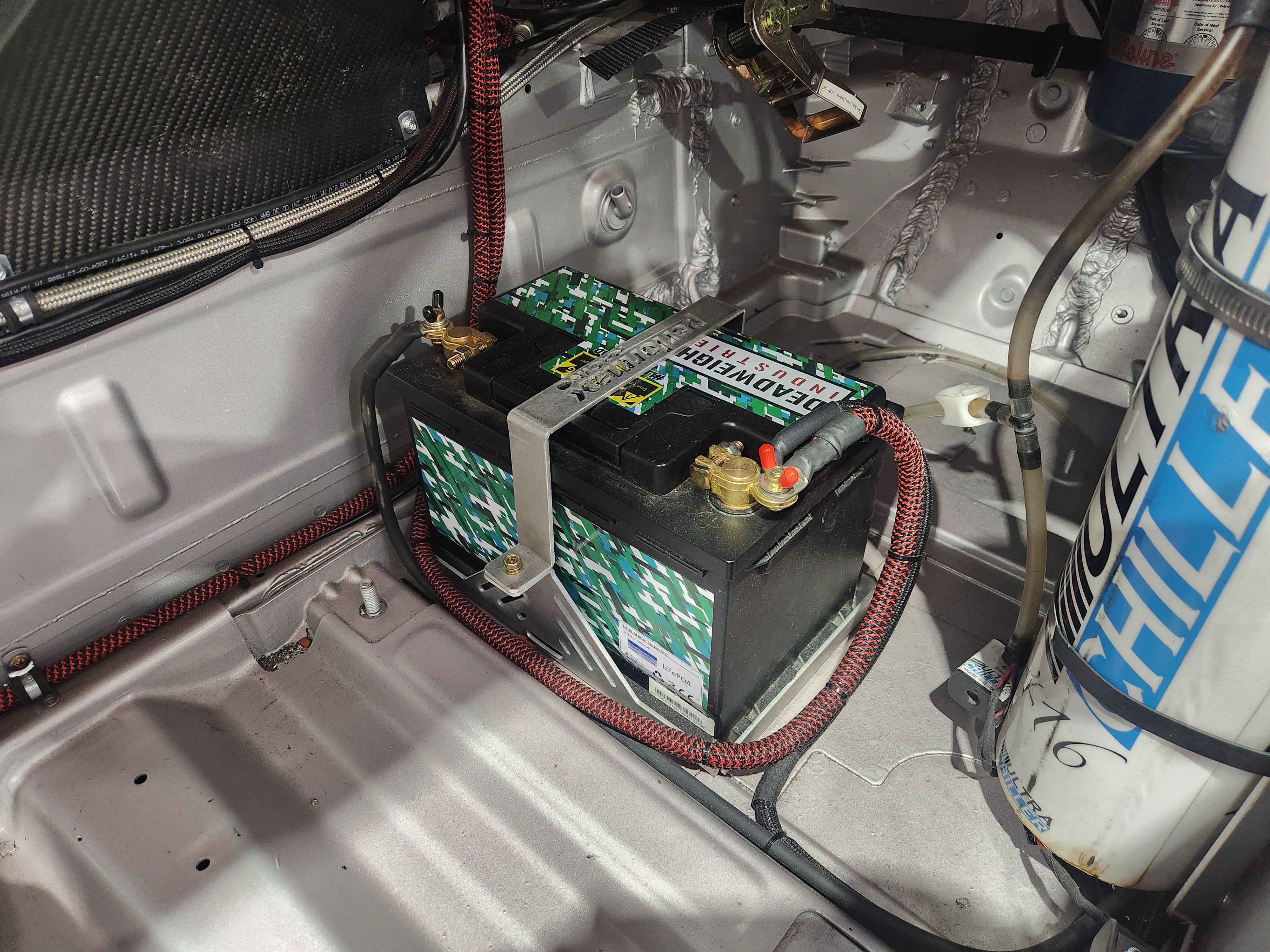 Laser Cut Lightweight Racing Battery Tray Dual Restraint Installed 1